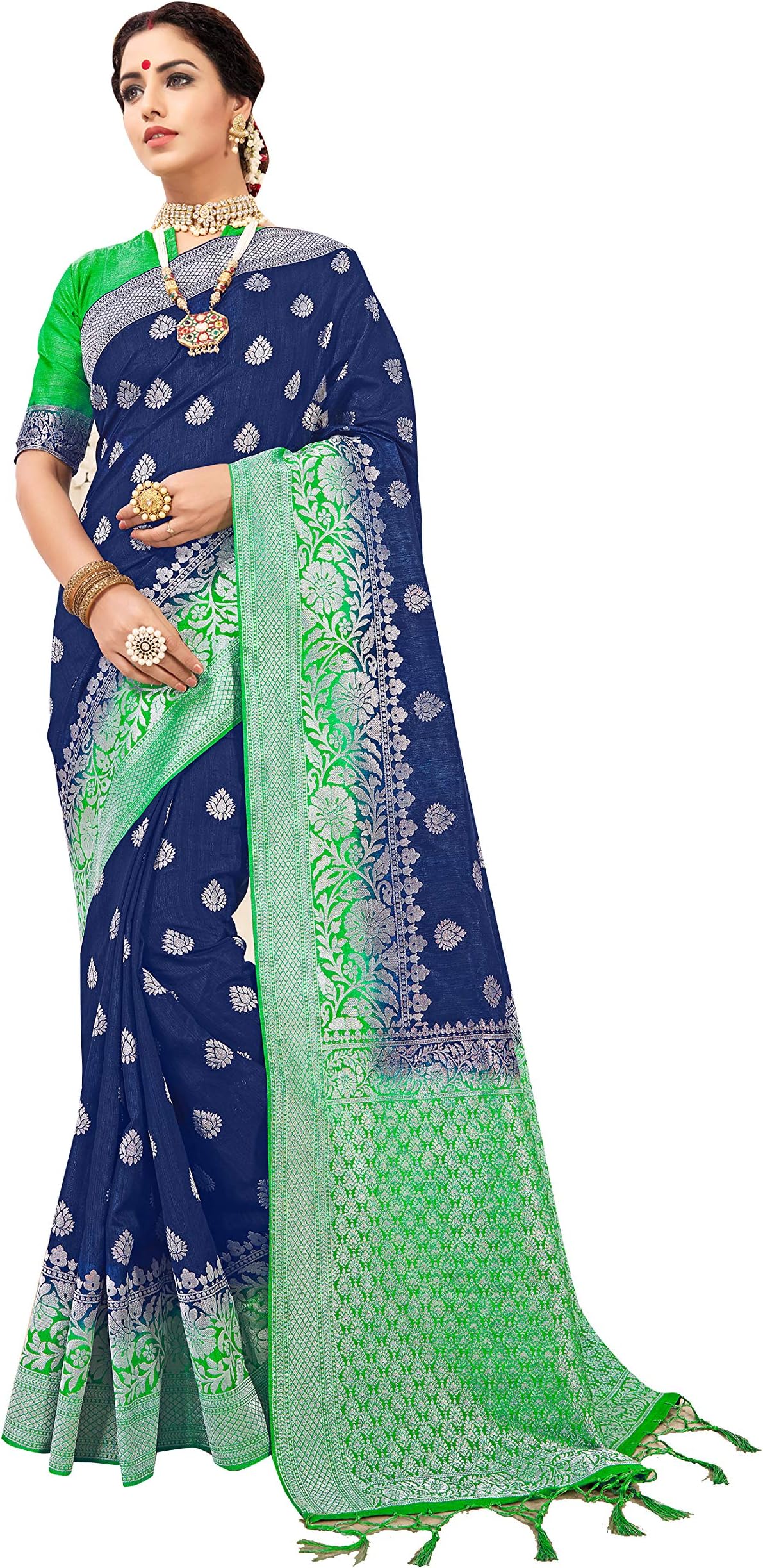 Sarees for Women Banarasi Art Silk Silver Zari Saree l Indian Ethnic Wedding Diwali Gift Sari with Unstitched Blouse