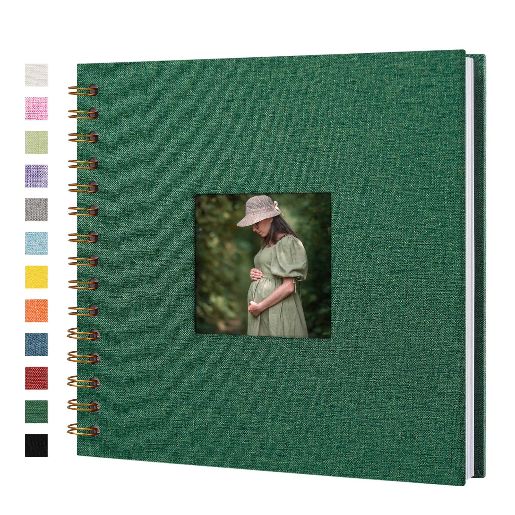 Yopih Scrapbook Photo Albums Linen Cover 20.5x20.5 cm Hardcover Kraft White Pages Memory Scrapbooking Book for Wedding Travel Baby Shower Guest Book, 20 Sheets/40 Pages, Dark Green