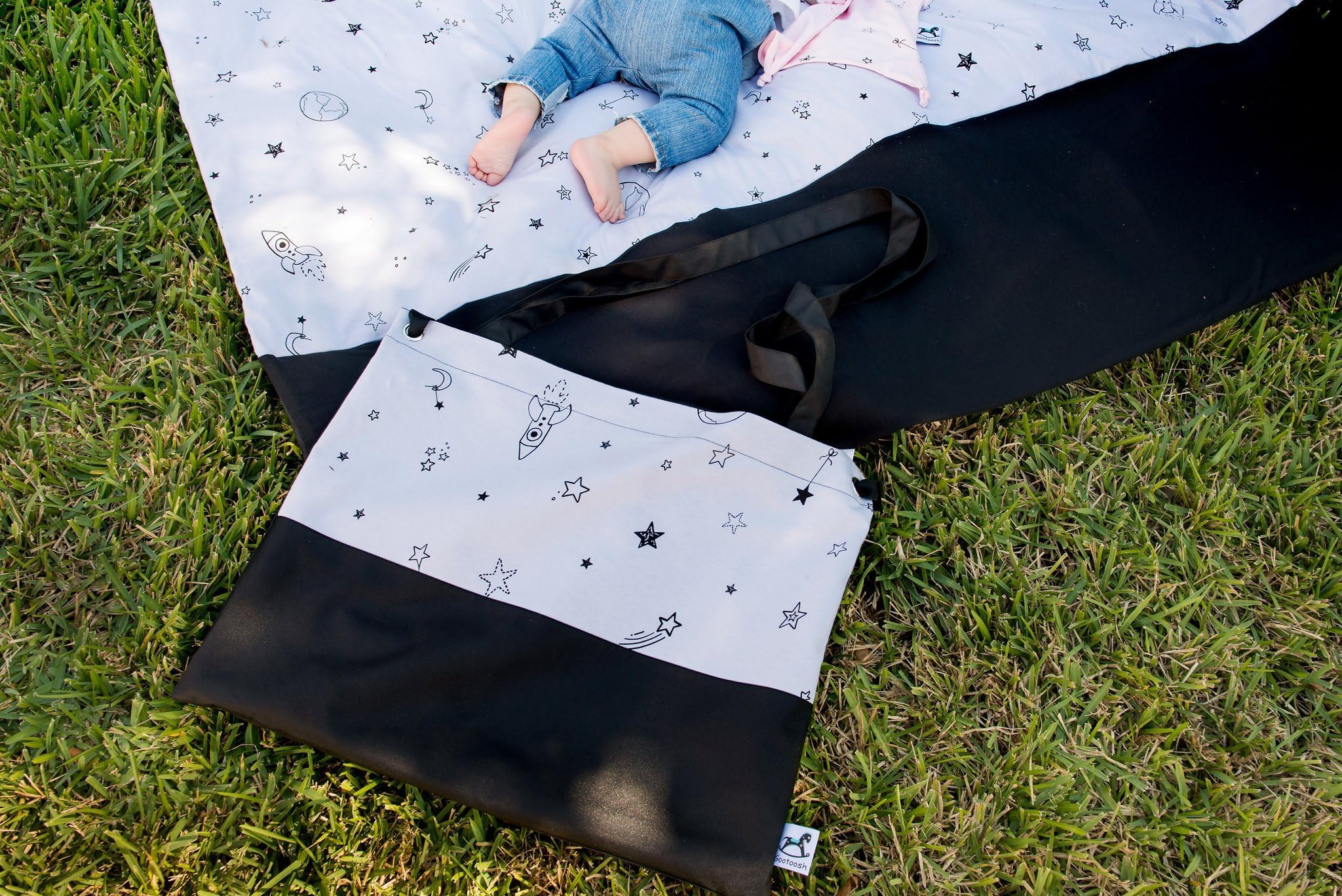 Gootoosh Baby Outdoor Play Mat –Waterproof Foldable Outdoor Organic Cotton Baby Crawling Mat – Plus Stroller Bag - Toddler Mat for Boys and Girls – 59" X 59" (Galaxy Blue)
