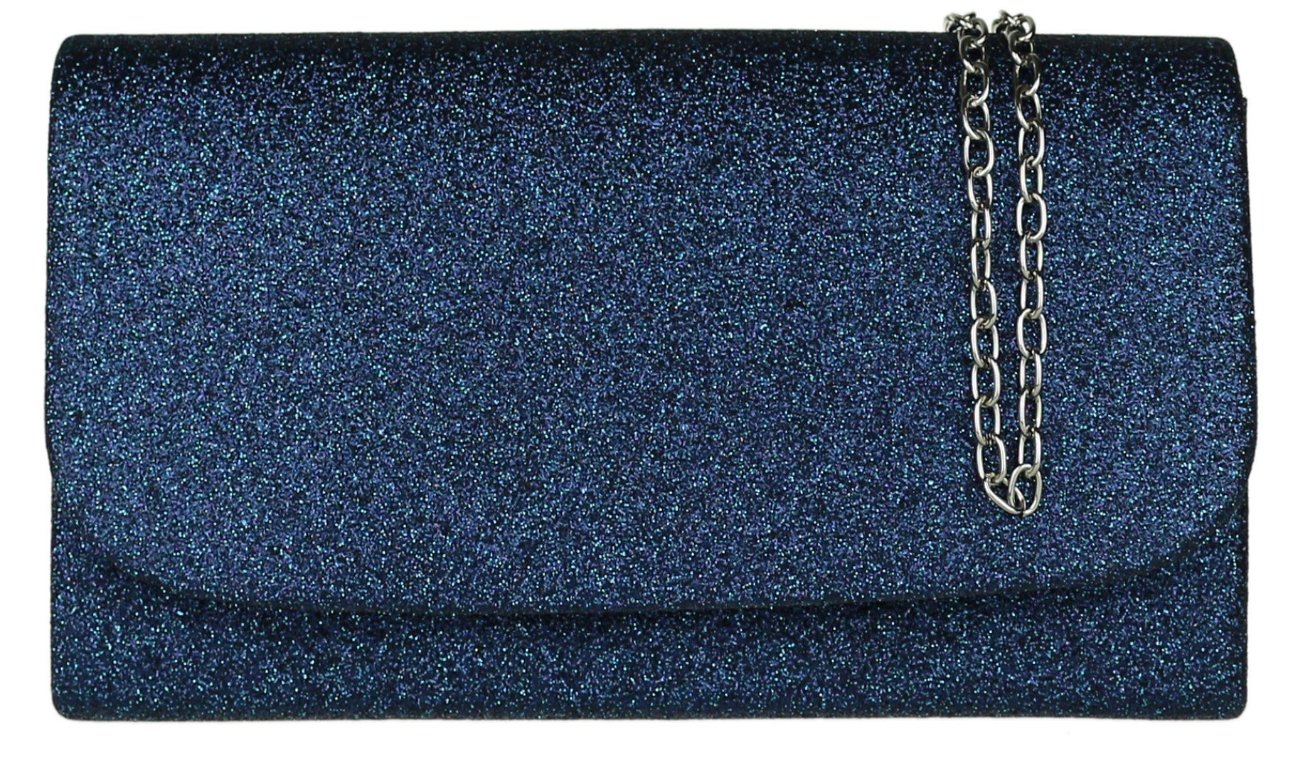 Girly Handbags Womens Glitter Plain Clutch Bag Navy