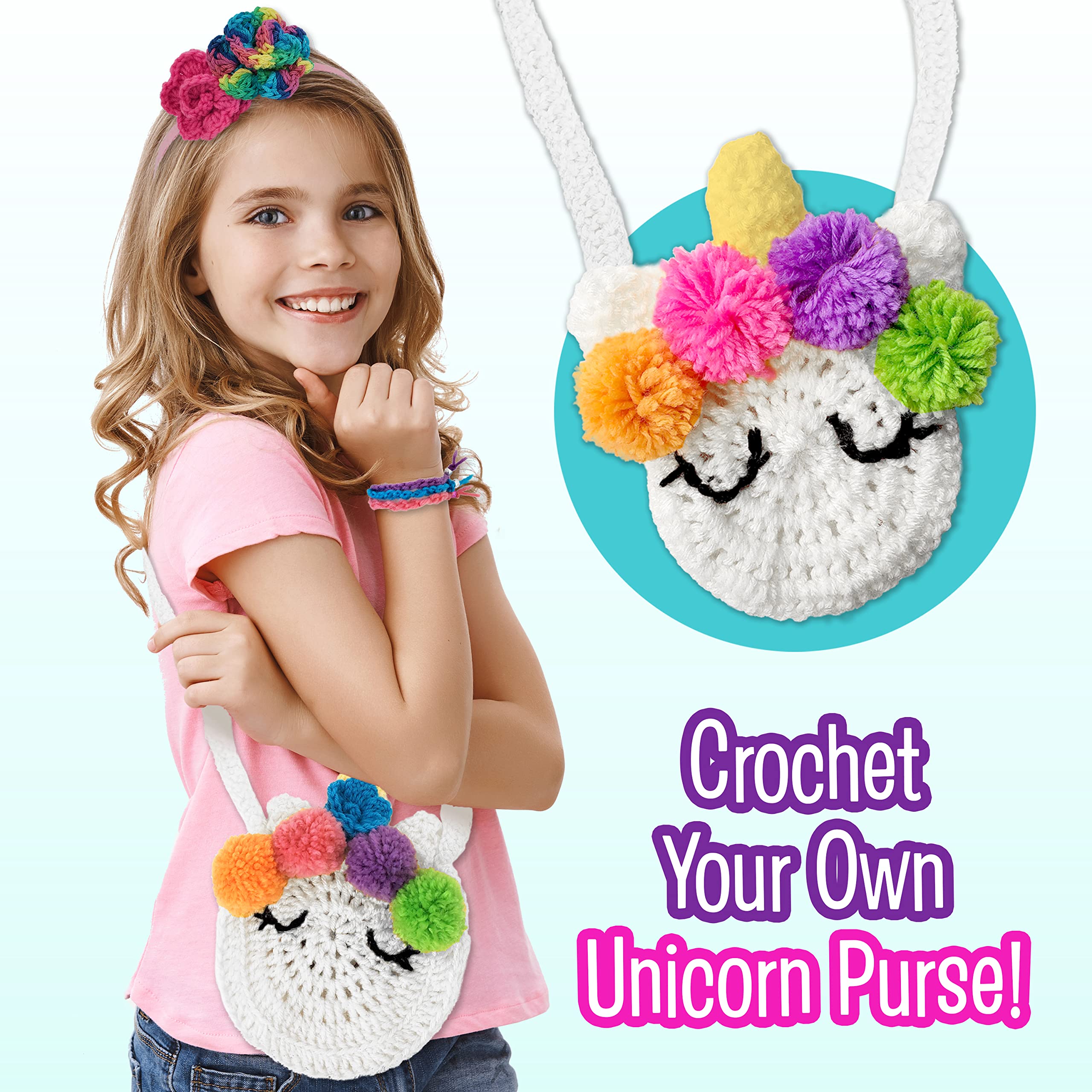 DIY All in One Crochet Knitting Kit for Beginners Starter Arts & Craft Set for Kids Teens Tweens & Adults – How to Learn Make Your Own Yarn Pom Poms – Birthday Gift for Kids Ages 8+