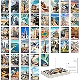 SHOXREM 40Pcs Travel Postcards From Around The World: Vintage World Travel Posters Wall Decoration - Landmark Illustrations,Retro Geography Destination Collage, 4" W x 6" H