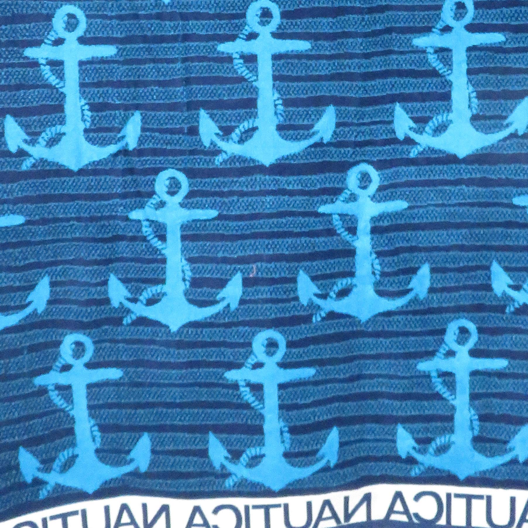 Nautica 36 x 68 Reversible Navy Blue Anchors on Aqua Blue Background