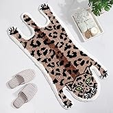 Panstar Leopard Bath Mat for Bathroom, Cute Brown Leopard Cartoon Bath Mats Non Slip Animal Shaped Absorbent Bathtub Rug Bathroom Plush Shower Rugs