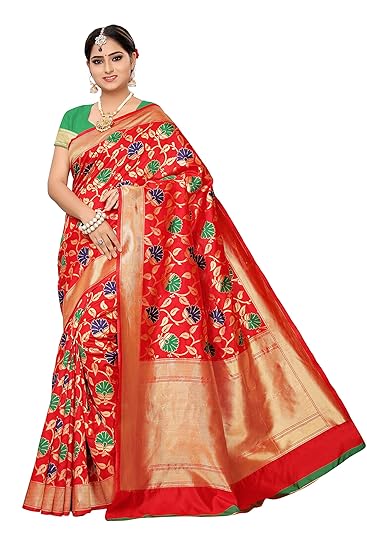 leeza store Womens Banarasi Silk Saree With Blouse Piece