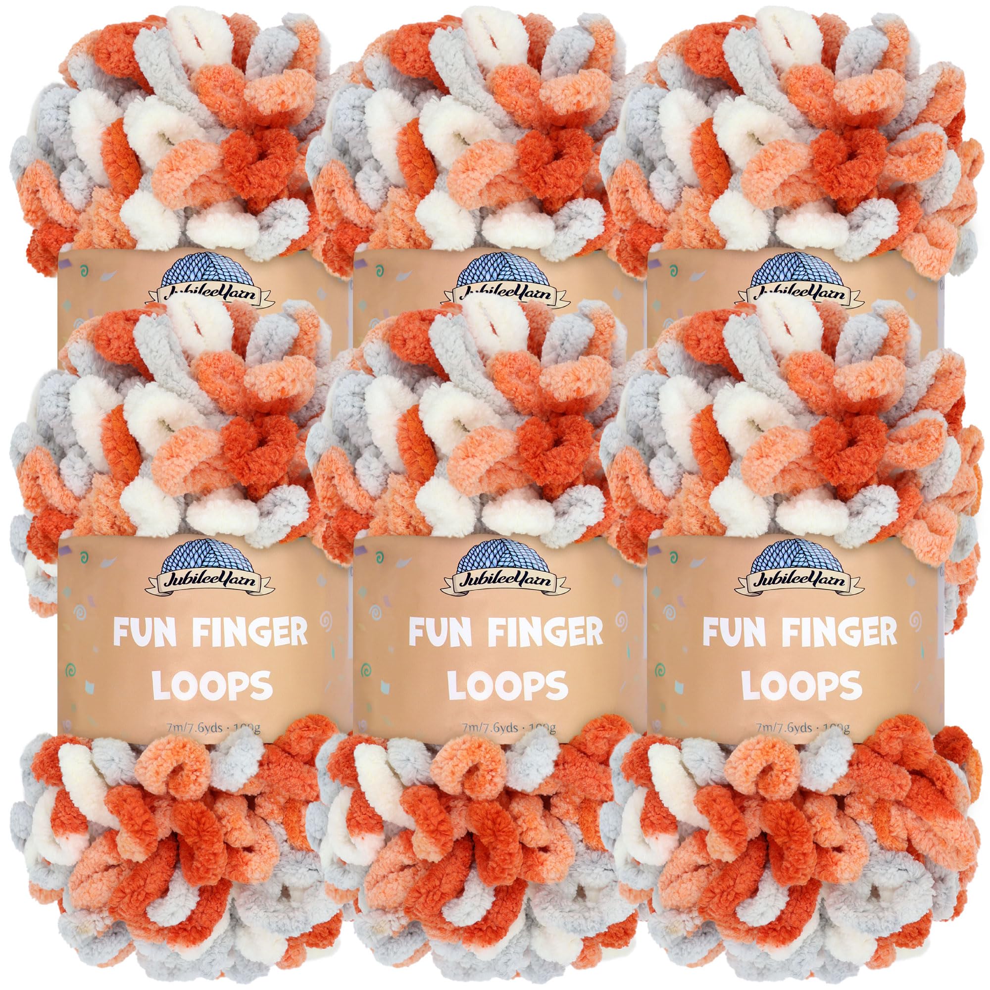JubileeYarn Fun Finger Loops Yarn - Polyester Jumbo Weight Loop Yarn - 100g/Skein - Ares - 6 Skeins