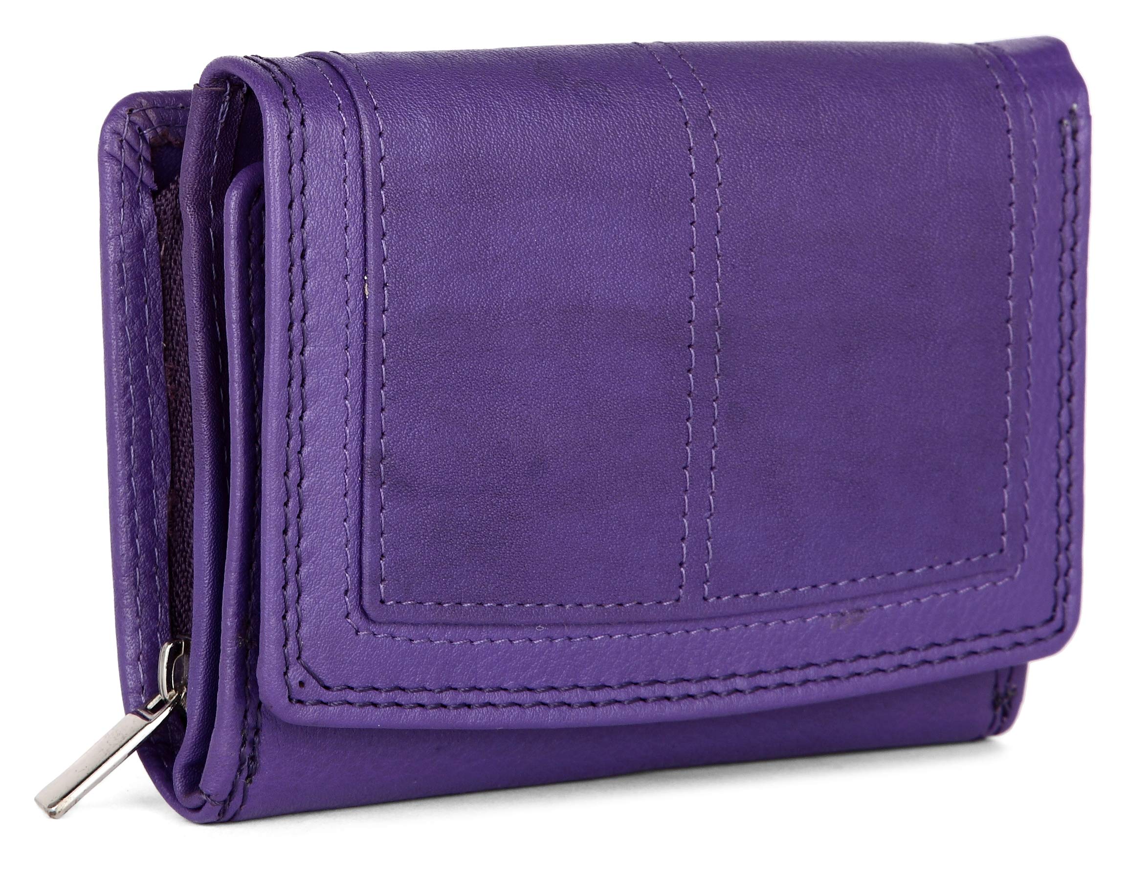 J. Wilson London Ladies Designer RFID Safe Protection Luxury Quality Soft Nappa Leather Purse Multi Credit Card Women Clutch Wallet with Zip Pocket (Purple) โ image 1