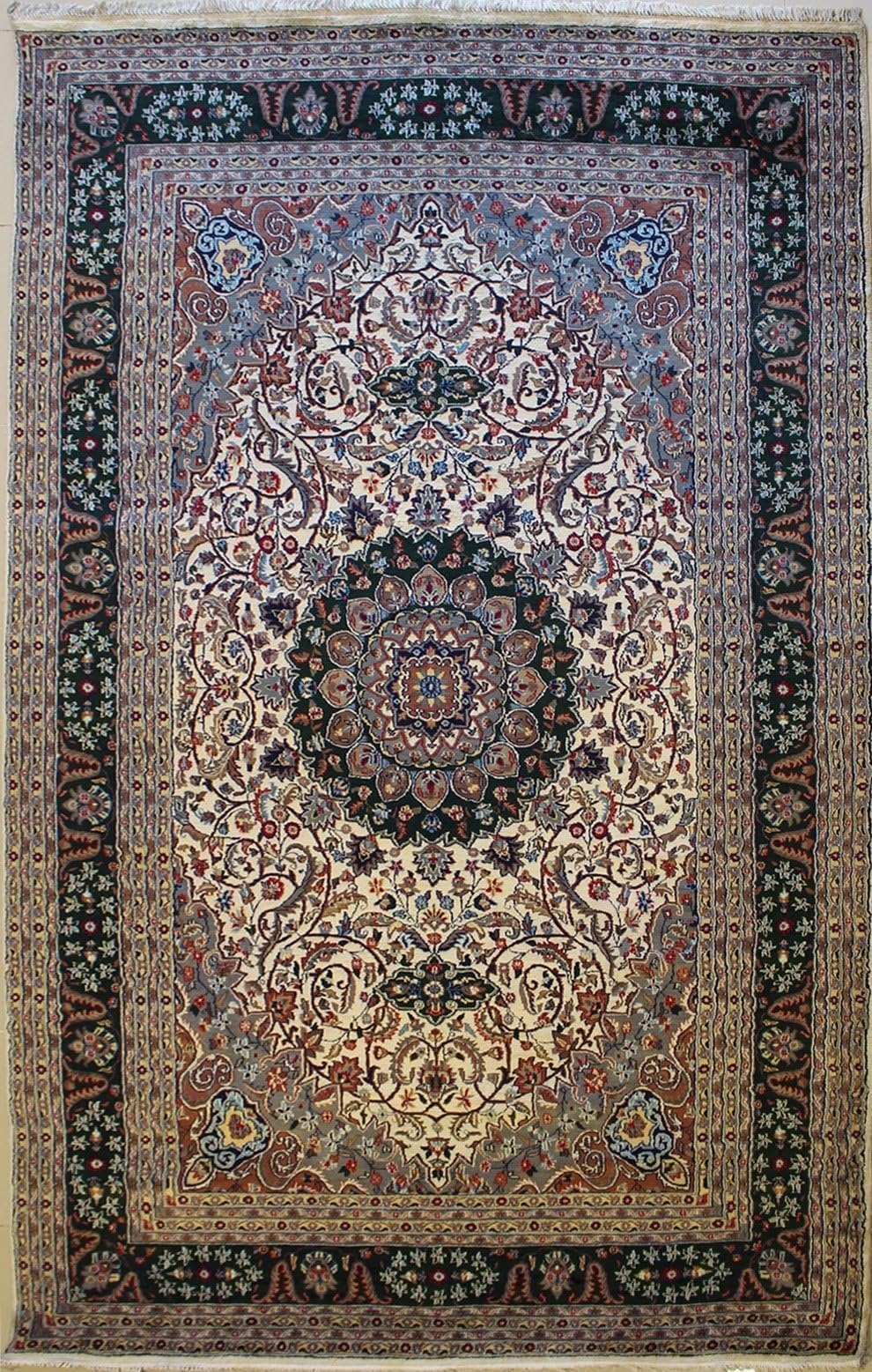7'10 x 13'4 Double Knot Pak Persian Ispahan Design Area Rug with Silk & Wool Pile - | a 8x13 Large Rug | An Authentic Hand Knotted Pak Persian Rug