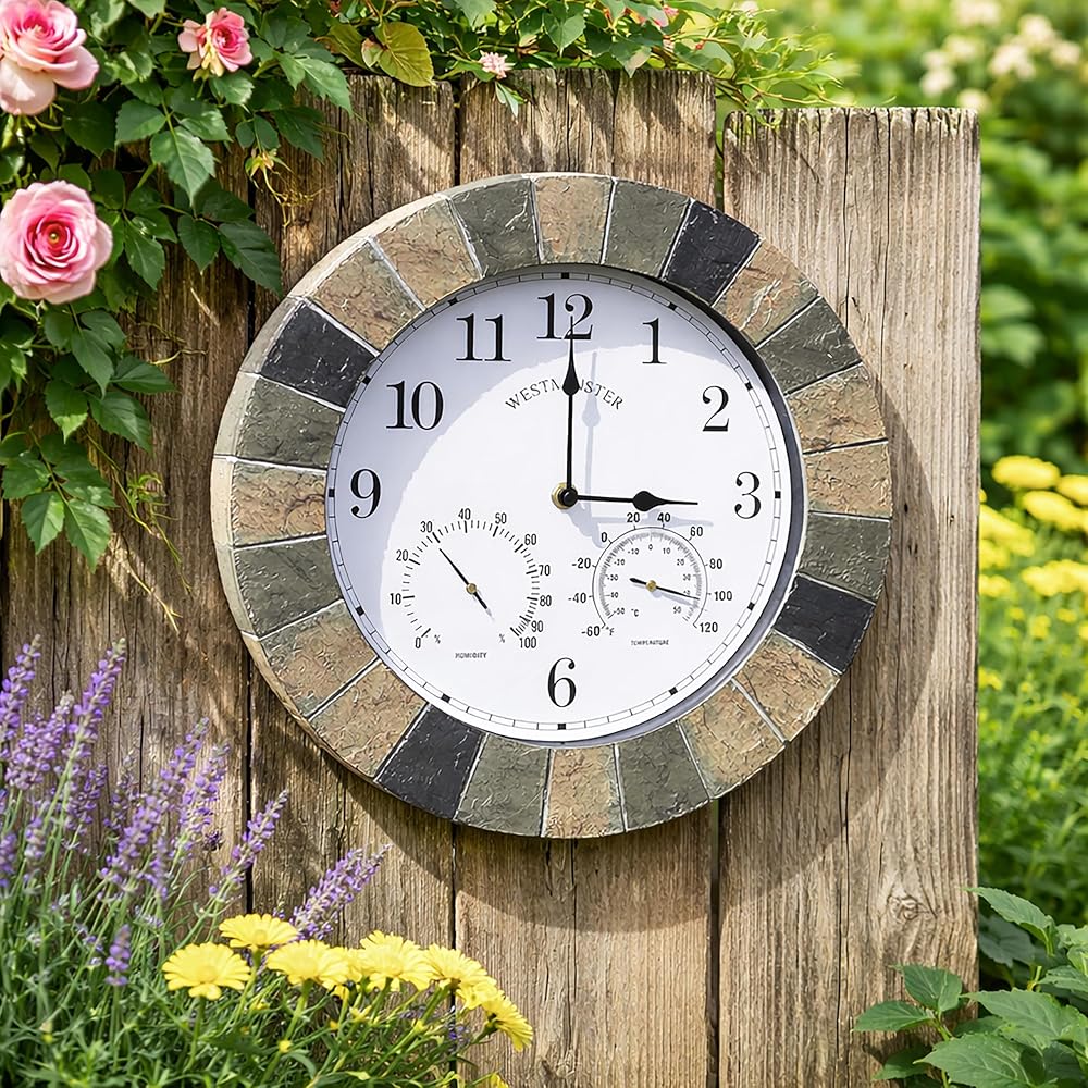 HomeZone Modern Round Slate Effect Wall Clock 35cm Battery Operated Indoors