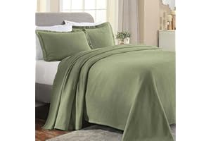 Superior Paisley Jacquard Matelassé Cotton Bedspread with Matching Shams, Twin, Sage