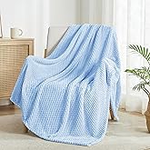 Exclusivo Mezcla Fleece Throw Blanket Extra Large, Super Soft and Warm Blankets for Couch, Sofa and Bed Waffle Textured, Cozy, Fuzzy and Lightweight (Light Blue, 50x70 Inches)