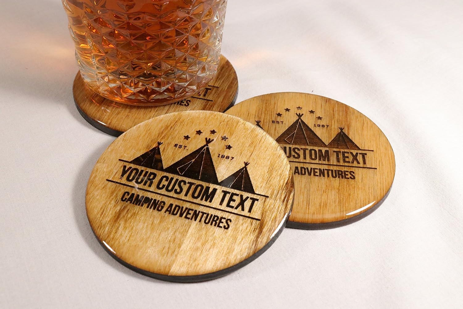 PERSONALIZED Camping Coasters High Gloss Epoxy Seal 3.5