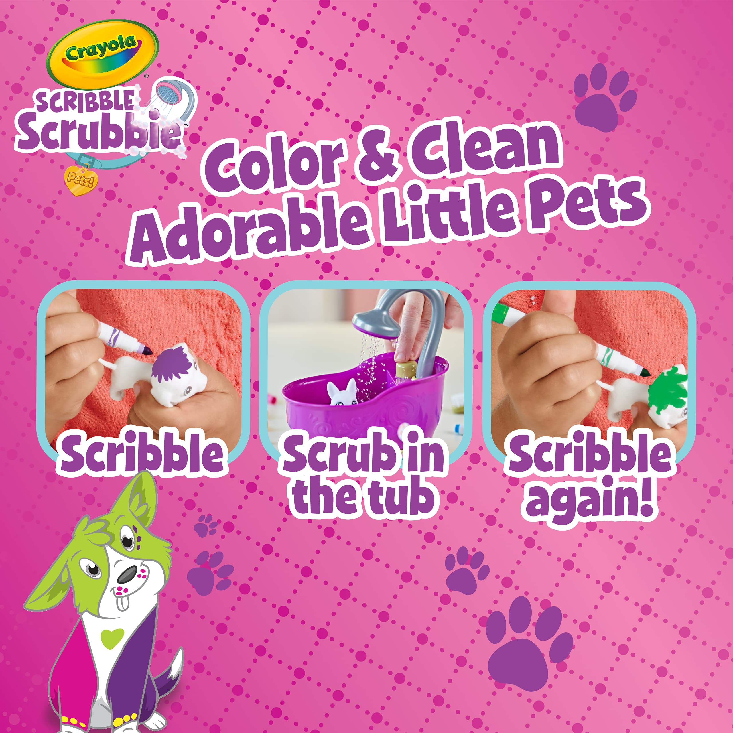 Crayola Scribble Scrubbie Pets Tub Set, Washable Pet Care Toy, Toys for