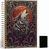 Journaling Notebooks for Women, Gray Wolf and Crimson Moon Notebook - Vintage Notebook Journal Gifts, Lined Paper, A5 Spiral Journal Notebook Office Supplies Gifts for Men Birthday Graduation Christmas (Gray Wolf)