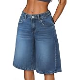 IWD Jean Shorts for Women Mid-Low Waisted Casual Loose Baggy Denim Shorts Y2k Bermuda Shorts Summer Trendy Long Jorts