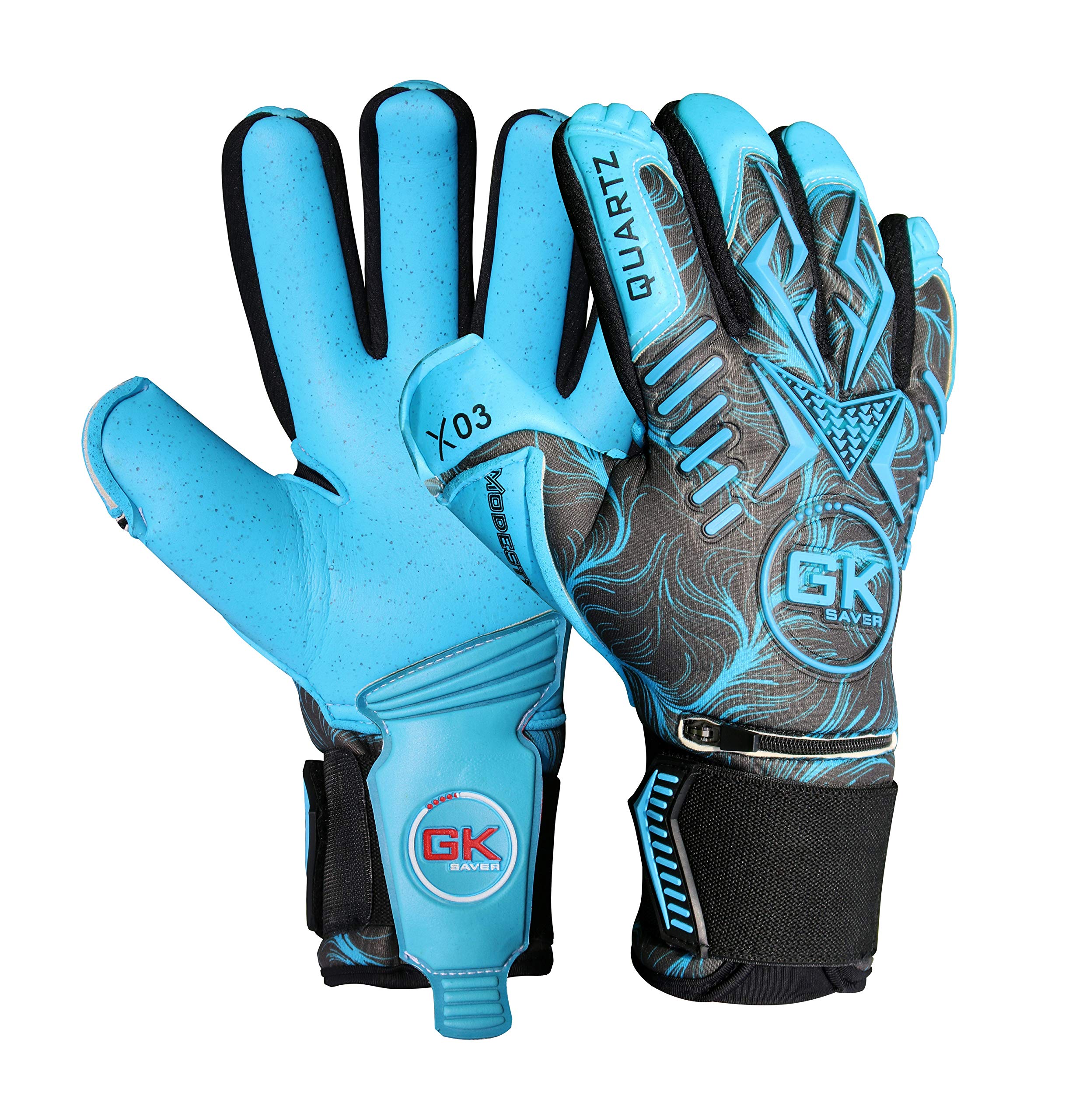 GK Saver Football Goalkeeper Gloves - MODESTY Series | Professional Soccer Goalie Gloves with Anti-Slip Palm and Removable Savefingers | Sizes 6-11 (MD CYAN NO Savefingers, SIZE 8)
