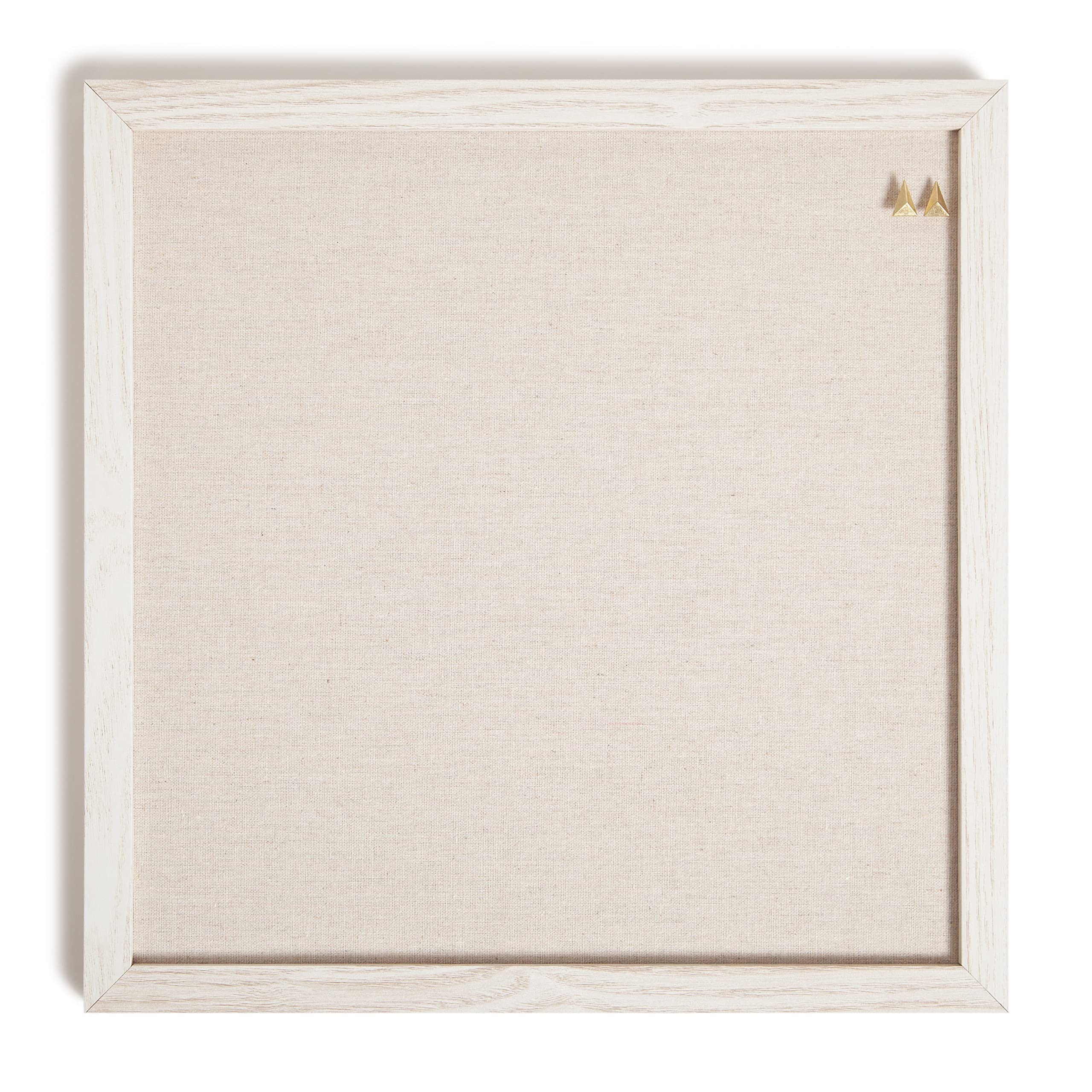 U Brands Cork Board, Rustic Linen Pin Board 36x36 cm with White Wood Style Frame, Industrial Grade Surface, Includes Push Pins, Small Notice Board for Home, Office, School