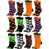 Winterlace Halloween Socks for Women Girls, 12 Pairs Bats Pumpkins Ghosts Print, Colorful Pattern Novelty Cute
