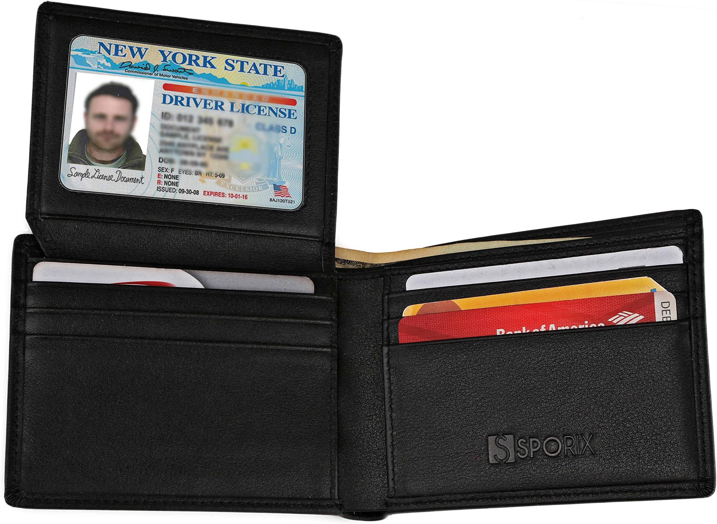 Sporix Genuine Leather Mens Bifold Slim Wallet with RFID Blocking Technology - Soft & Smooth Nappa Leather - Black