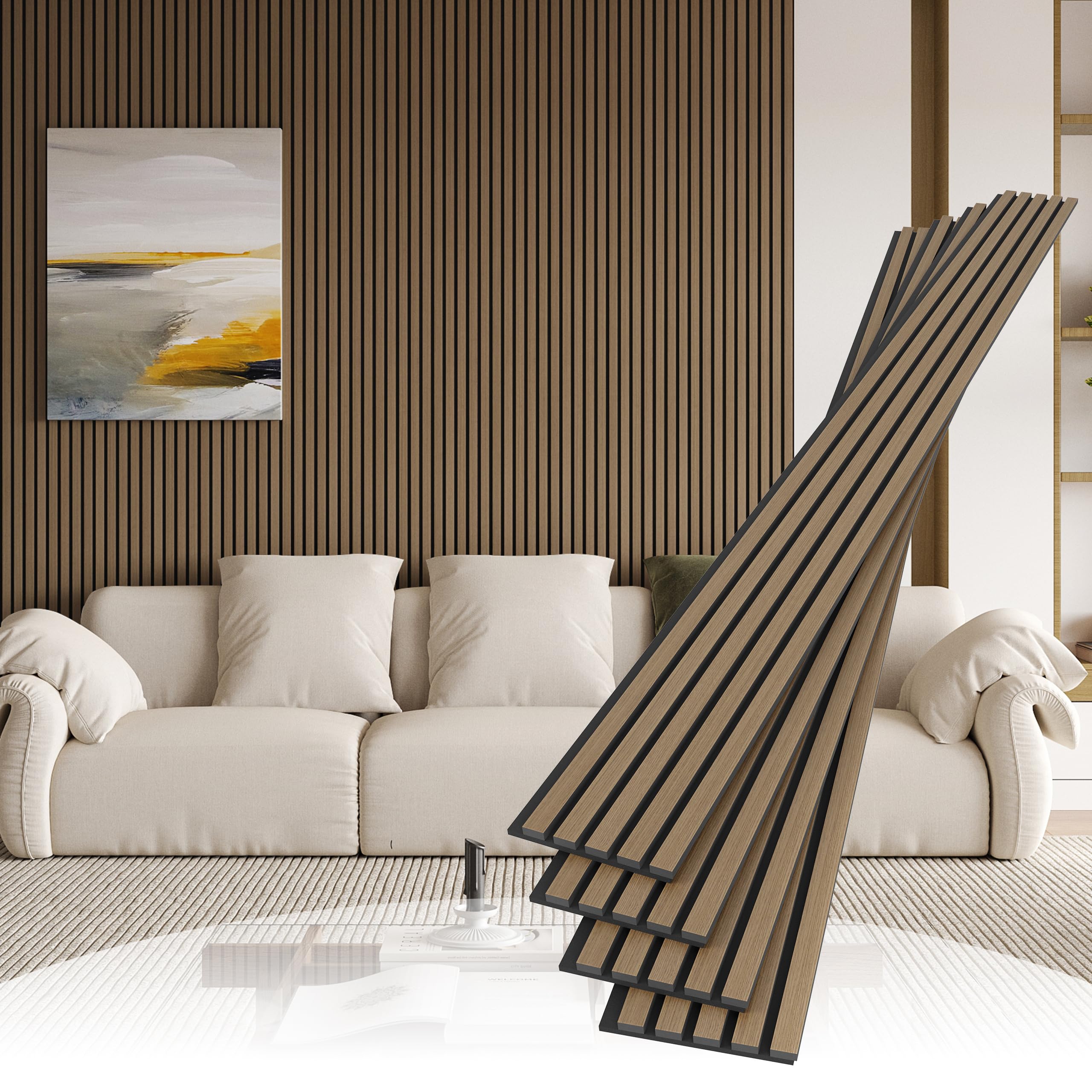 POHARE 4 Pack Wood Slat Wall Wood Paneling,95 x 8 in Soundpoof Wooden ...