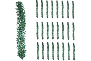 24 Pcs Christmas Garland Ties Artificial Pine Needles Santa’s Factory Christmas Tree Branches Wired Faux Pine Greenery Stems 12"x1.6" in Green for Christmas Decoration Craft Gift Wrapping