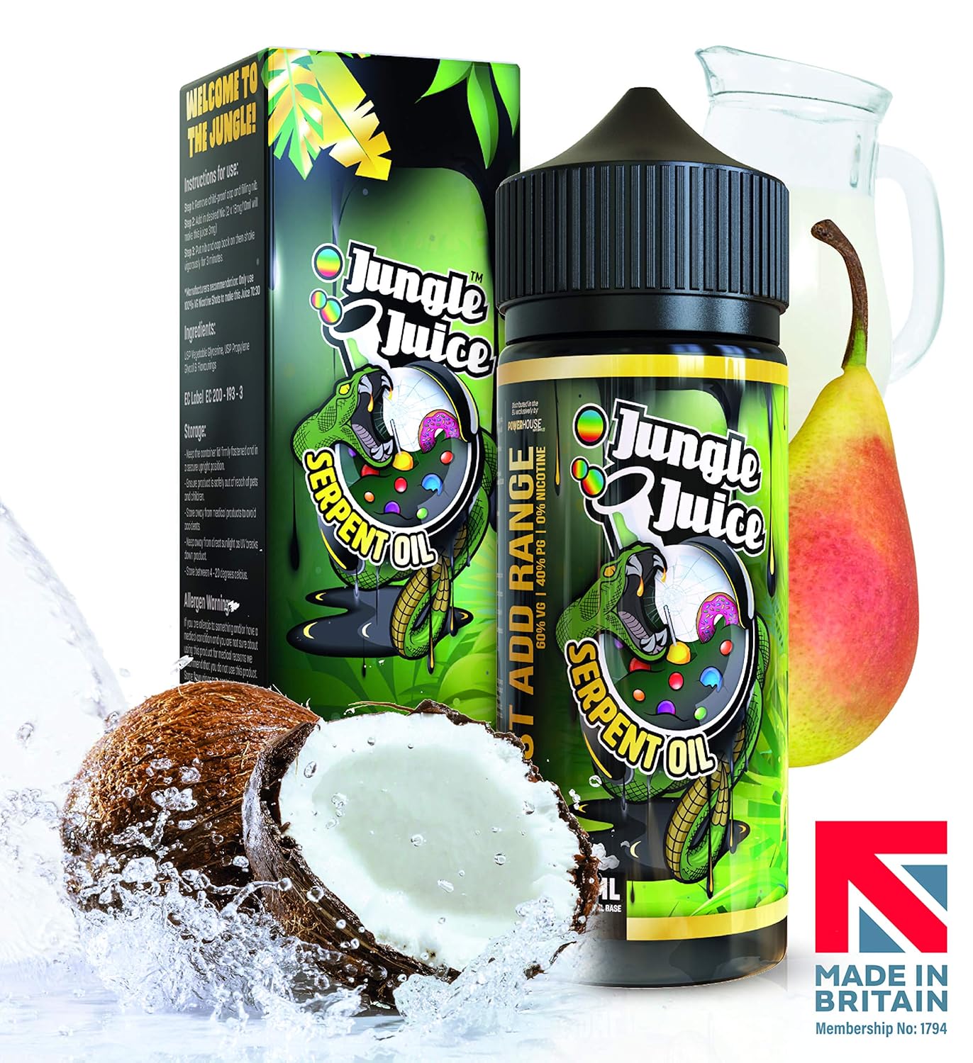 Nicotine Free 0 100ml Jungle Juice Premium Vape E Liquid Pear & Coconut E Liquid Double