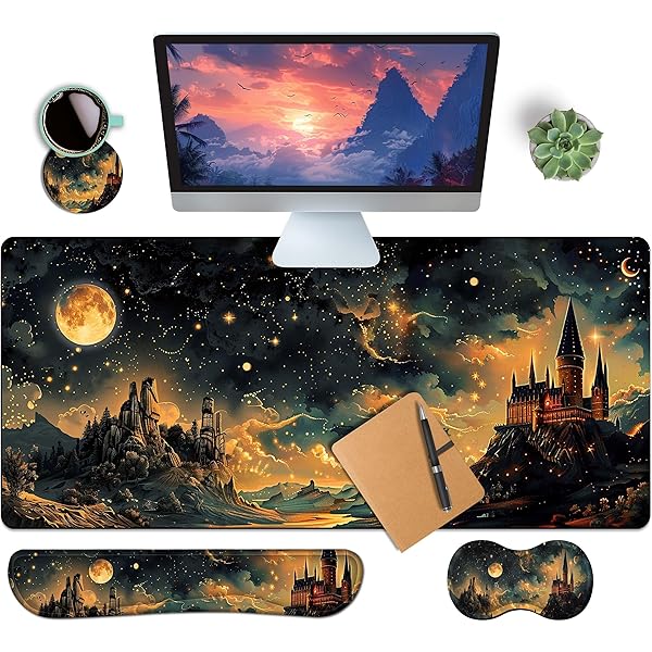WONDEE Harry Potter Muismat met Gouden Snitch-Design, Nimbus 2000 en Polsstun