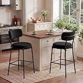 TIMSATIO Bar Stools Set of 2, 26" Black Boucle Fabric Kitchen Island Chairs | Counter Height, With Back and Metal Legs, Supports 300 lb, Easy Assembly