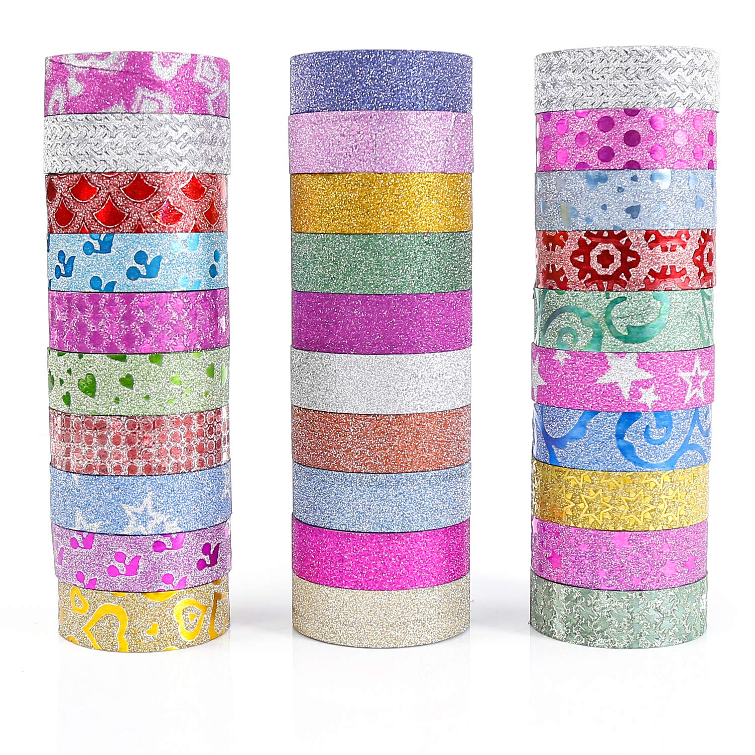 PuTwo Washi Tape, 30 Rolls, 15mm, Glitter, Vintage, Japanese, Water Resistant, Washable, for Journal, Crafts, Compatible with Paper