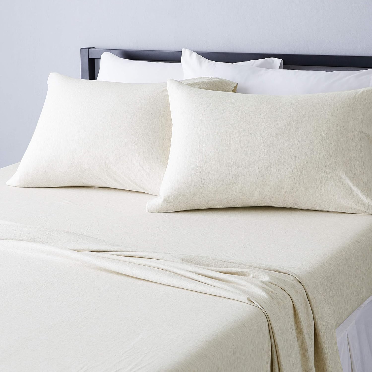  Basics Heather Cotton Jersey Bed Sheet Set - Queen, Oatmeal: Home & Kitchen