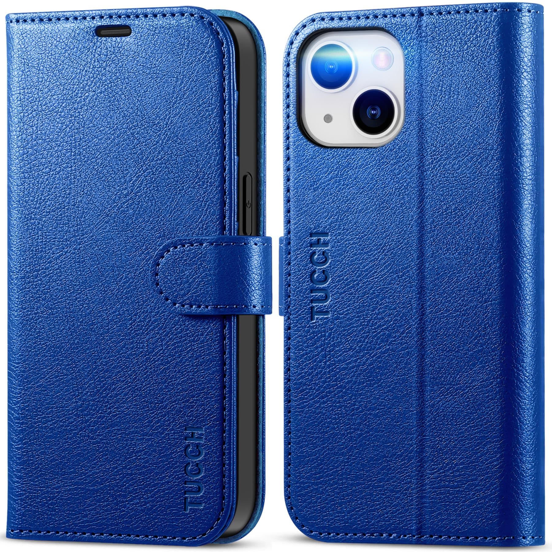 TUCCH Wallet Case for iPhone 14 (6.1") 2022 5G, Protective PU Leather Magnetic Foldable Folio Stand Cover with[RFID Blocking] Credit Card Slots[Shockproof TPU] Compatible with iPhone 14, Klein Blue
