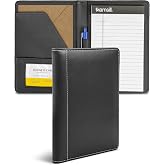 Samsill Mini Faux-Leather Padfolio, 5 x 8 Writing Pad, Compact Business Portfolio with Business Card Display Pocket, Contrast Stitch, Black