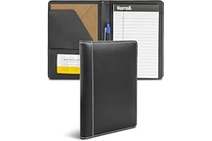 Samsill Contrast Stitch Leather Portfolio, Junior Size, 5 inch x 8 inch Writing Pad, Black