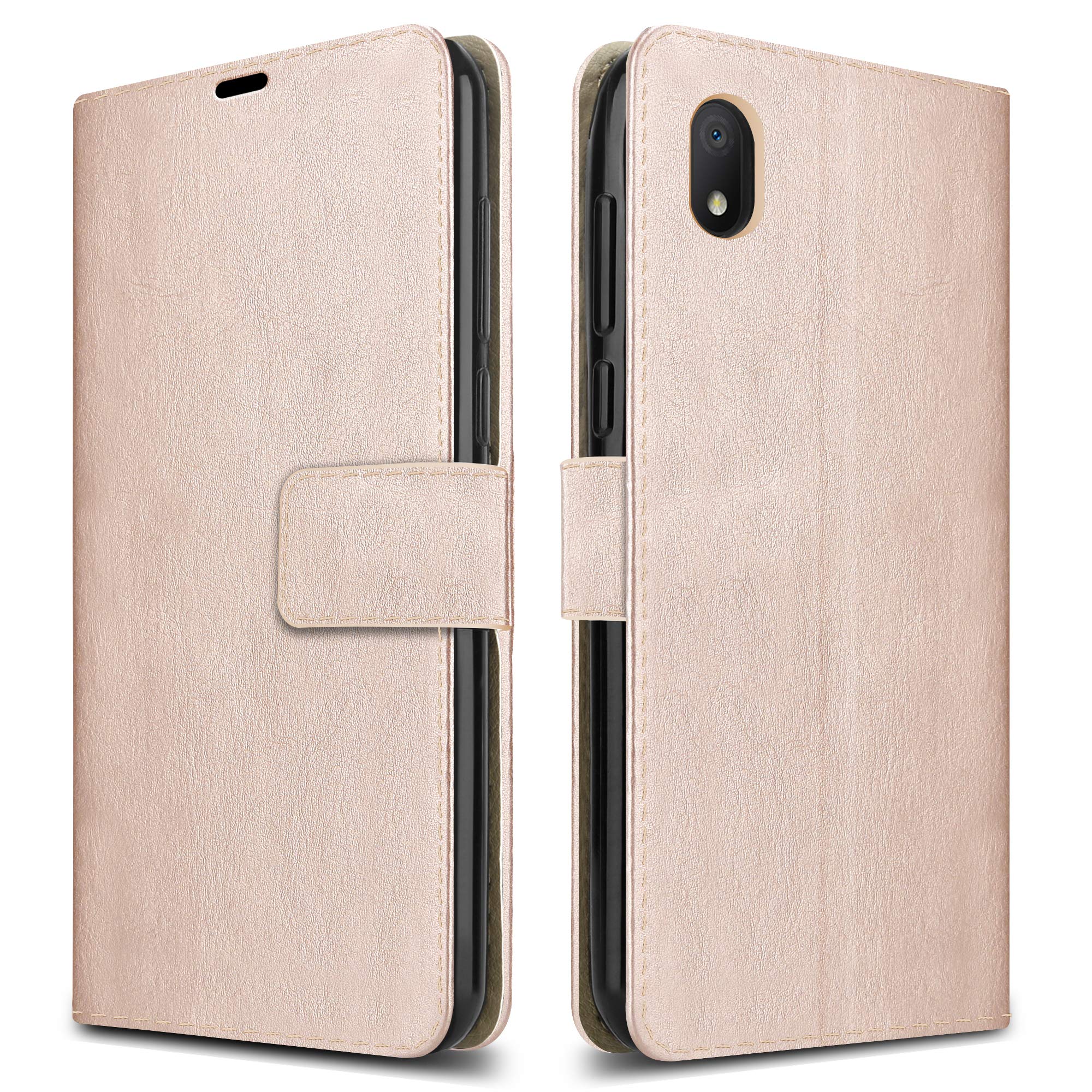 PIXFAB For Alcatel 1B (2020) Leather Phone Case, Magnetic Closure Full Protection Book Folio Design, Wallet Case Cover [Card Slots] and [Kickstand] For Alcatel 1B (2020) 5002D - Rose Gold