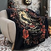 Halloween Goth Throw Blanket 50x60 Inch Gothic Crow Blankets Soft Lightweight Cozy Plush Blanket for Halloween Decor Gifts