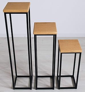 EINE BestLoft Blumensäule Dora aus Eiche - Dekosäule im schlanken Design + Stahlgestell (Gestell Schwarz, Höhe 90 cm)