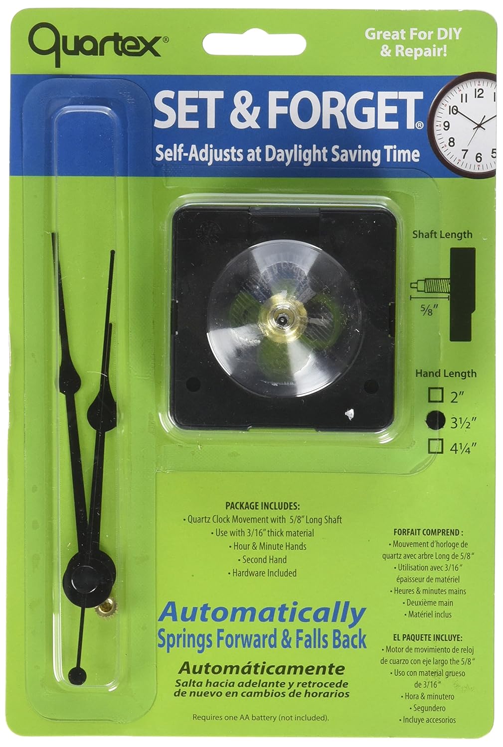 Quartex Set & Clock Movement Set (3/16" Max Dial