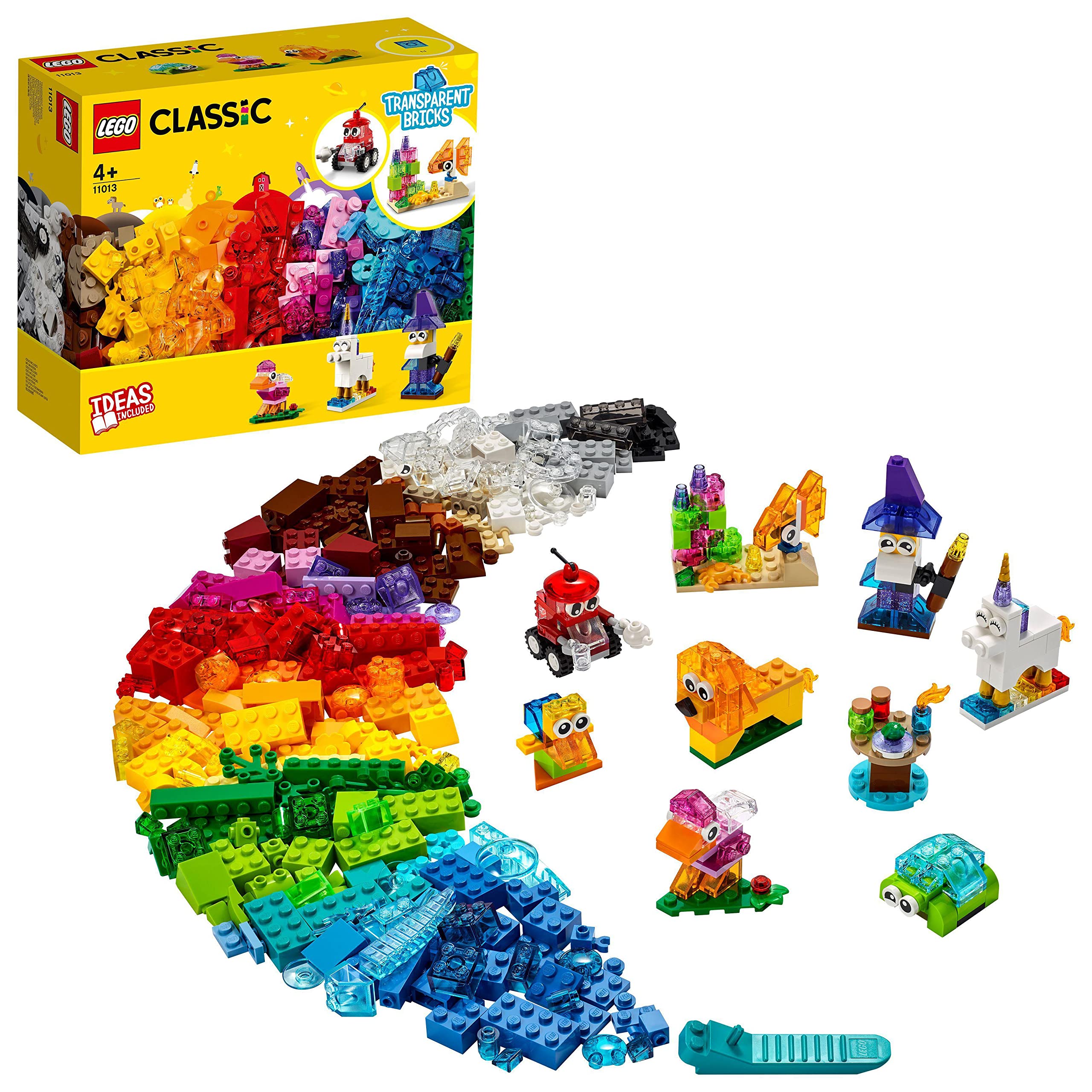 LEGO Classic Creative Transparent Bricks Building Set with Animal Figures including Lion and Turtle Toys, Gifts for 4 Plus Year Old Kids, Girls & Boys 11013