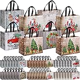 Sanwuta Christmas Bags Bulk for Gifts 12.8 x 9.8 x 6.7 in Tote Treat Grocery Reusable Non Woven Bags with Handles for Xmas(48 Pcs)