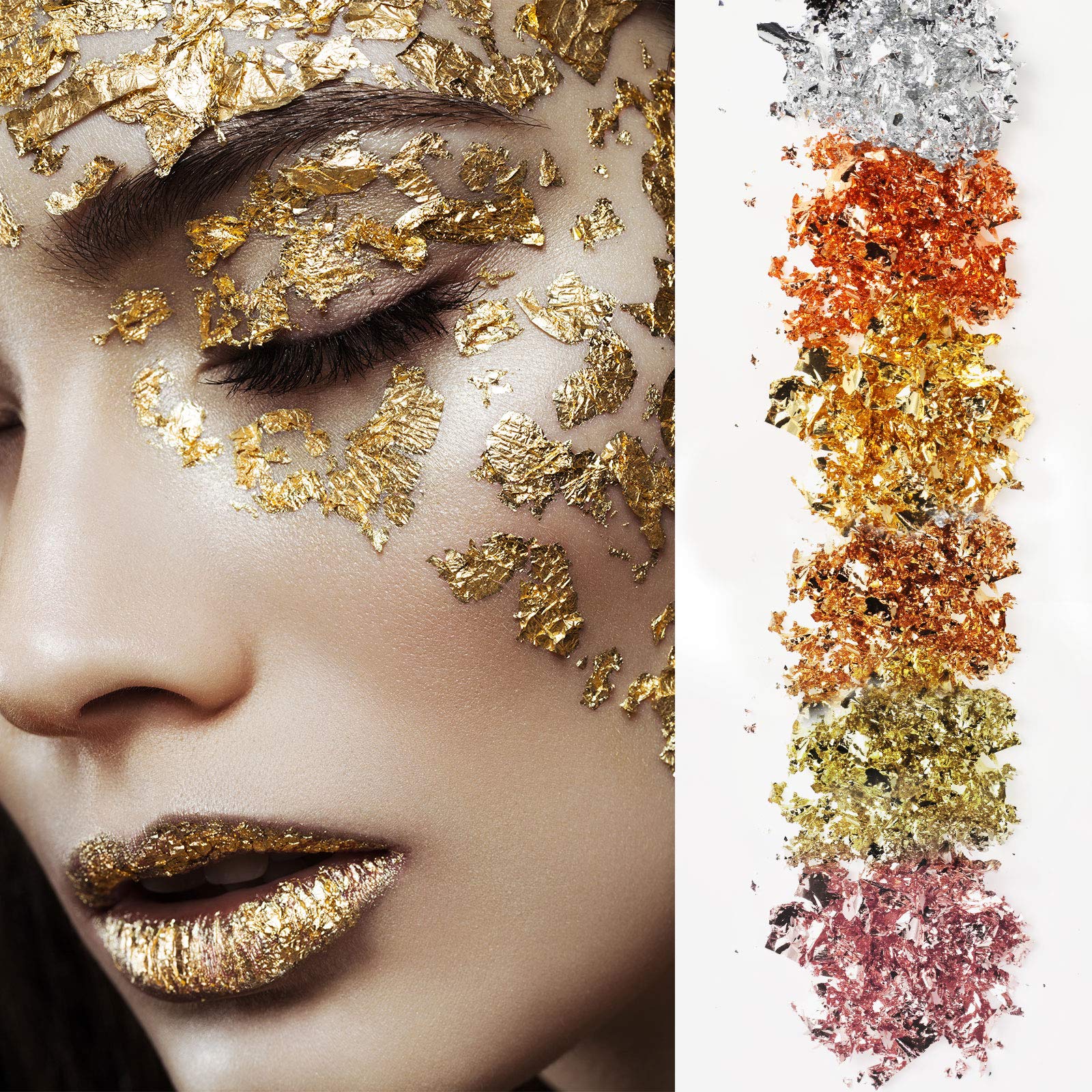 300 Pieces Gold Foil Sheets Metallic Gold Foil Leaf Paper Imitation Golden Silver Rose Leaf Foil Leaf Sheets for Handicrafts, DIY Nails, Gilding Crafting, Decoration, Frames, Furniture, 6 Colors