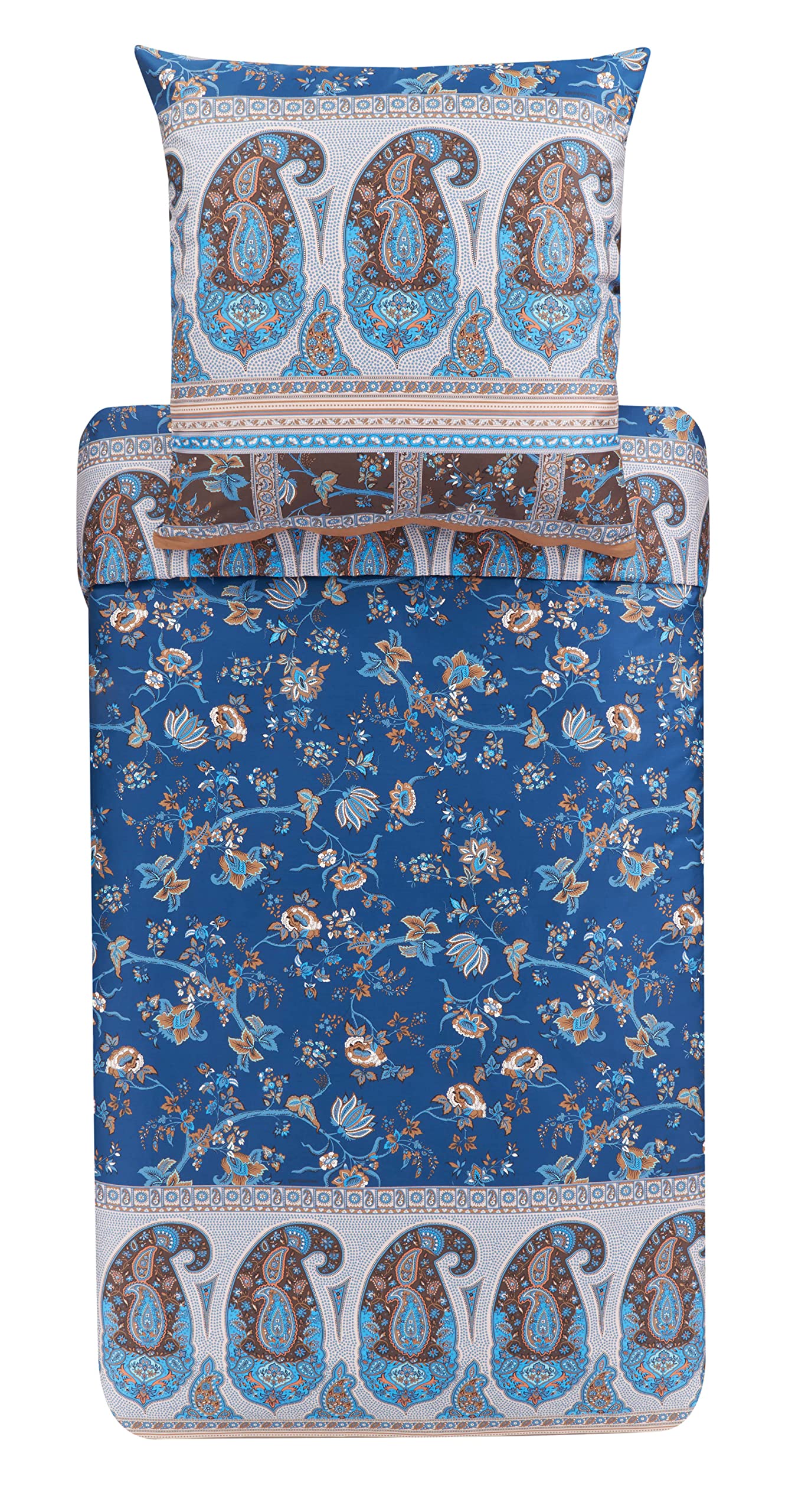 Bassetti Genova B1 9323458 Bed Linen Set Cotton Mako Satin in Blue 2-Piece with Zip Closure 135 x 200 cm / 80 x 80 cm