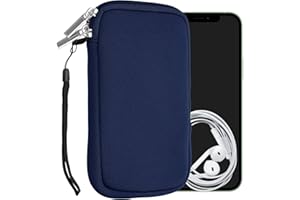 kwmobile Neoprene Phone Pouch Size M - 5.5" - Universal Cell Sleeve Mobile Bag with Zipper, Wrist Strap - Dark Blue