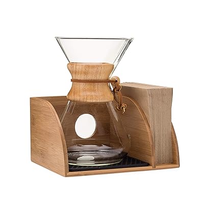 Chemex Coffee Maker Organizer with Silicone Mat | Eco-friendly, Durable &amp; Water Resistant Bamboo | Designed for Baratza Encore Burr Grinders, Chemex Coffee Makers &amp; Chemex Filters