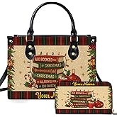 Personalized Christmas Leather Handbag Set – 2D Printed Embroidery Effect Santa, Snowman & Holiday Scene Gift For Women