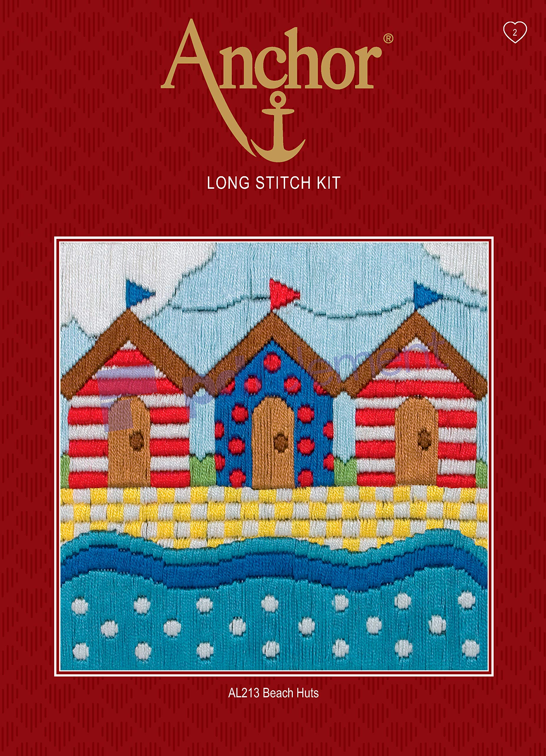 Anchor AL213 Long Stitch Beach Huts, Assorted, 15 x 15cm