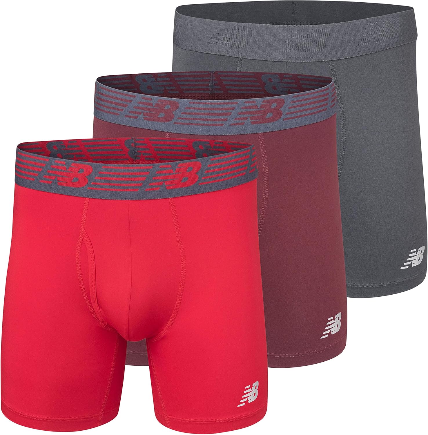 New Balance Men's 6" Boxer Brief Fly Front with Pouch, 3-Pack of 6 Inch Tagless Underwear: Clothing
