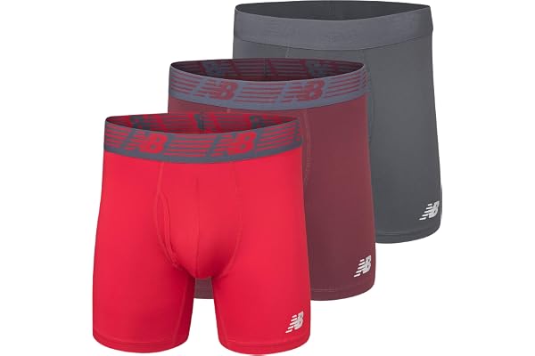 New Balance Men's Performance Boxer Briefs with Fly, Breathable Stretch Underwear, Moisture Wicking, Soft Waistband (3 Pack)