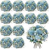 Tigeen 12 Bundles Peonies Artificial Flowers Faux Roses Silk Flowers Hydrangea Artificial Bouquet for Wedding Table Centerpiece Floral Vase Home Office Bridal Decor (Mist Blue)