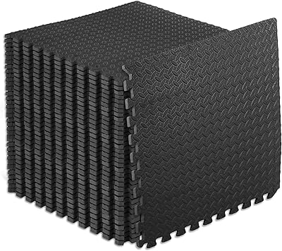 ProsourceFit Puzzle Exercise Mat ½ in, Eva Interlocking Foam Floor Tiles for Home Gym, Mat for Home Workout Equipment, Floor Padding for Kids, Black, 24 in x 24 in x ½ in, 144 Sq Ft - 36 Tiles