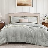 BLOOMHAVEN Queen Comforter Set - 7 Pieces Green Gauze Muslin Bedding Sets for All Seasons, Lightweight Breathable Bed in a Bag Queen with Revesible Farmhouse Comforter, Sheets, Pillowcases & Shams